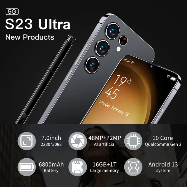 2023 New S23 Ultra Pro Smartphone Android Dual Sim 6800mAh 7.0 HD Screen Cell Phone Unlock Global Version 4G 5G Mobile Phones