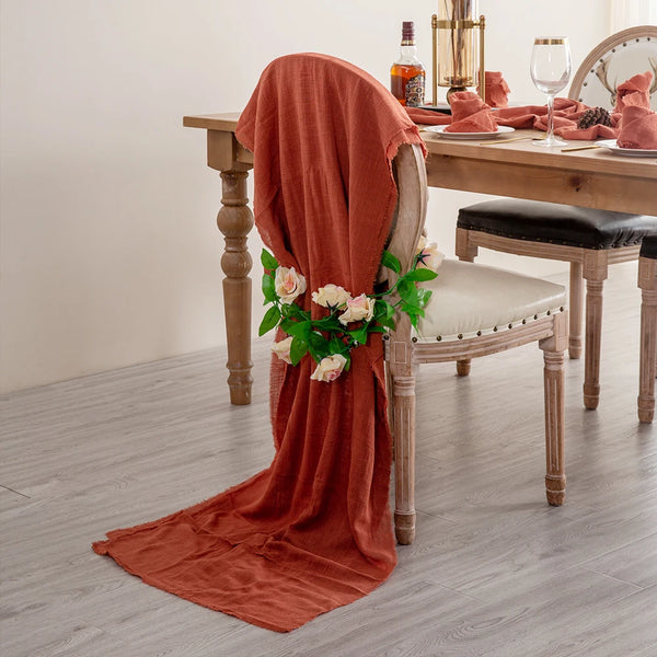 Rust Gauze Cloth Table Runner Dinner Terracotta Cotton Napkins Natural Banquet Table Decoration for Dinner Wedding Table Cover