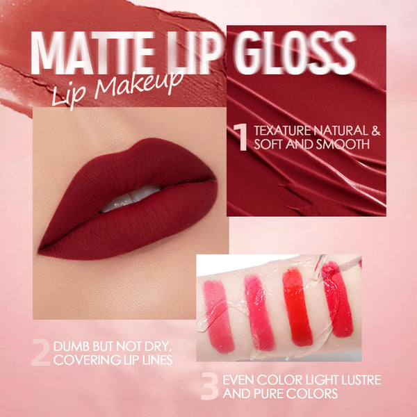 QIBEST Nude Matte Liquid Lipstick Waterproof Long-lasting Lipgloss Velvet Sexy Red Lip Glaze Tint Black Lipstick LipStain Makeup