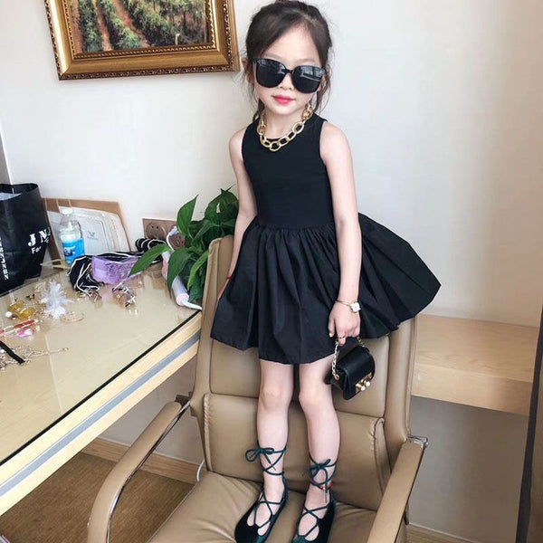 2023 Summer Girls Elegant Goth Dresss Black Sleeveless Tutu Dress Backless Off Shoulder Party Kid Dresses 4 5 6 8  Years Old