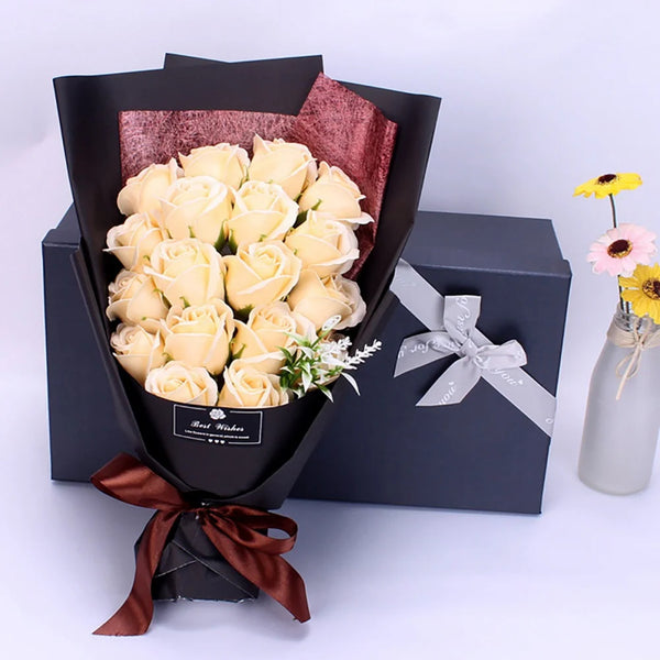 Soap Flower Bouquet with Gift Box Beautiful Flora Scented Bath Soap Flower in Case for Anniversary Valentine's Day Mother Day