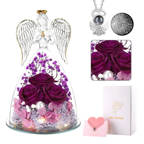 Angel Eternal Rose for Women Glass  Angel Statue Valentine's Day Mother's Day Birthday Gift For Mom Wife Anniversary Gift