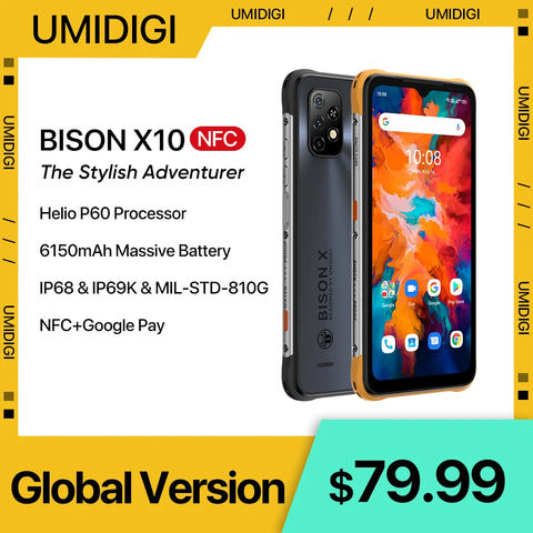 UMIDIGI BISON X10 64GB/128GB NFC Android Rugged Smartphone IP68 IP69K 20MP Triple Camera 6150mAh Cellphone