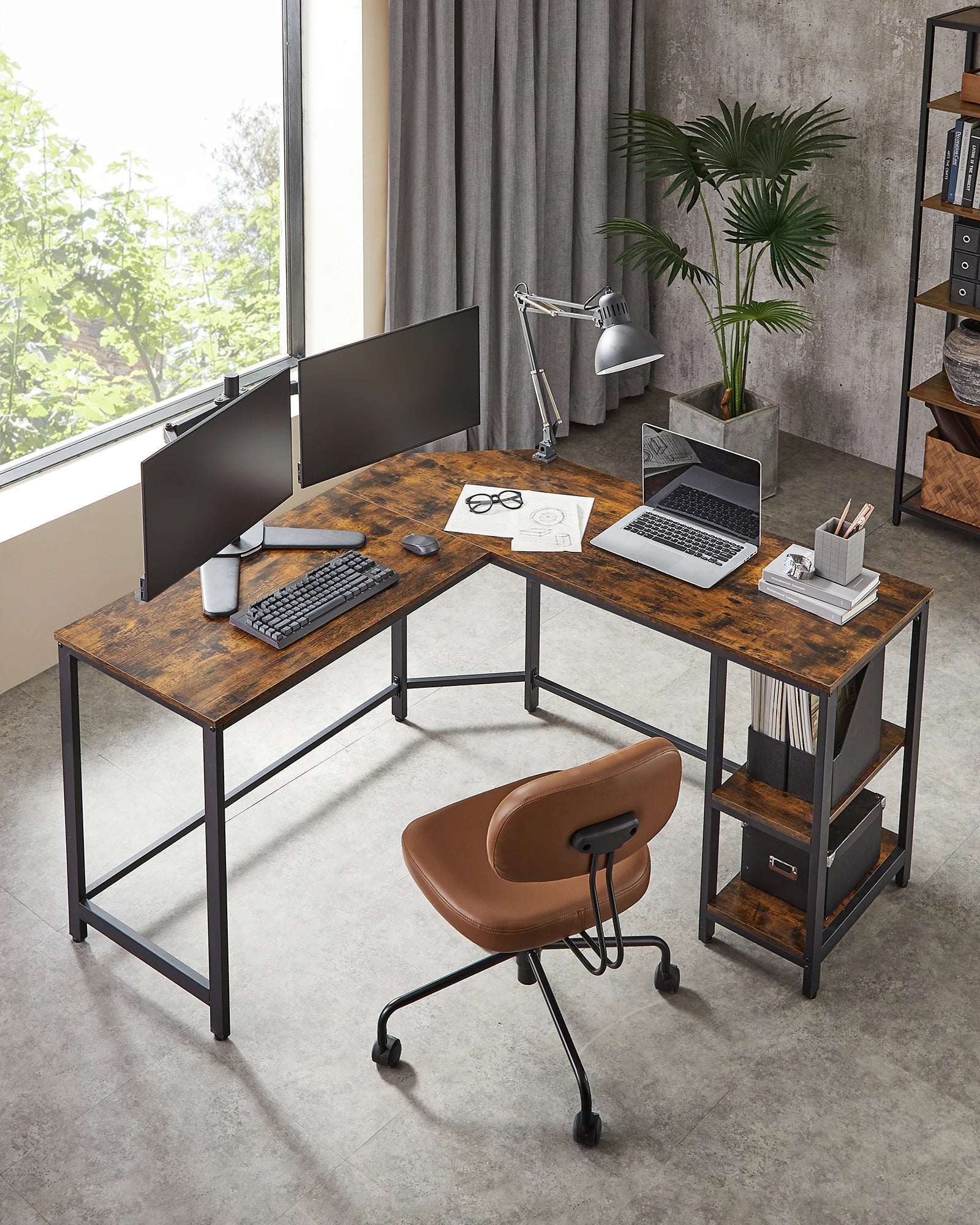 VASAGLE Computer Desk, L-Shaped Corner Desk, Gaming Desk, Workstation with 2 Storage Shelves for Home Office, Space-Saving