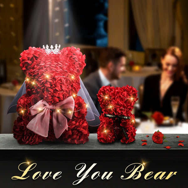 NEW Teddy Rose Bear Two size Artificial Flower Rose Bear with Silk Bow To Mom Girlfriend Anniversary Birthday Valentine Day Gift