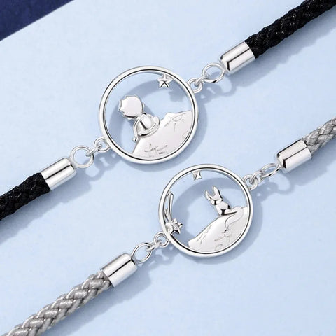 2PCS Couples The Little Prince and Fox Bracelets Romantic Love Token Bangles Braided Rope Lovers Bracelet Valentine’s Day Gift