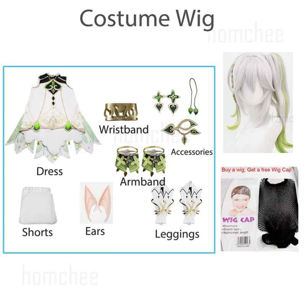 Genshin Impact Nahida Cosplay Costume Lesser Lord Kusanali Wig Cute style Dress Nahida Genshin Cosplay for Women Kids