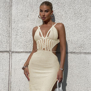 Avrilyaan White Knitting Backless Summer Dress Women 2023 New Bodycon Maxi Long Sexy Dress Elegant Casual Beach Dresses Vestidos