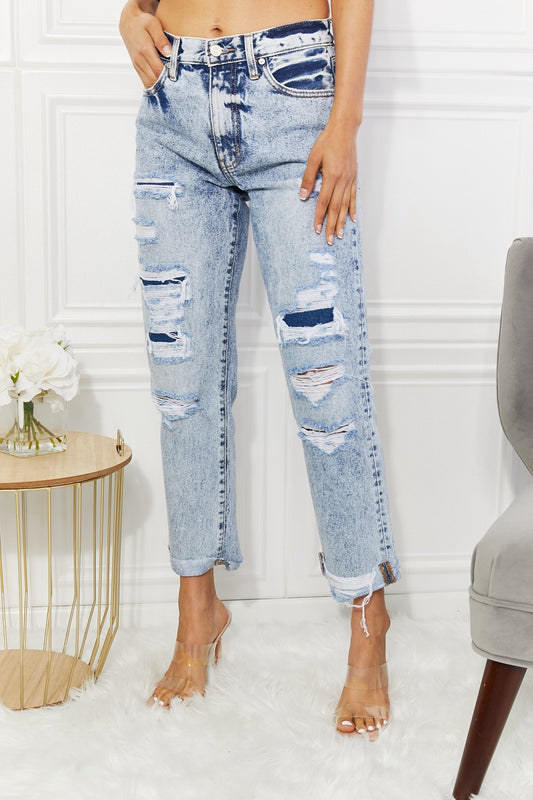 Kancan Kendra High Rise Distressed Straight Jeans Trendsi