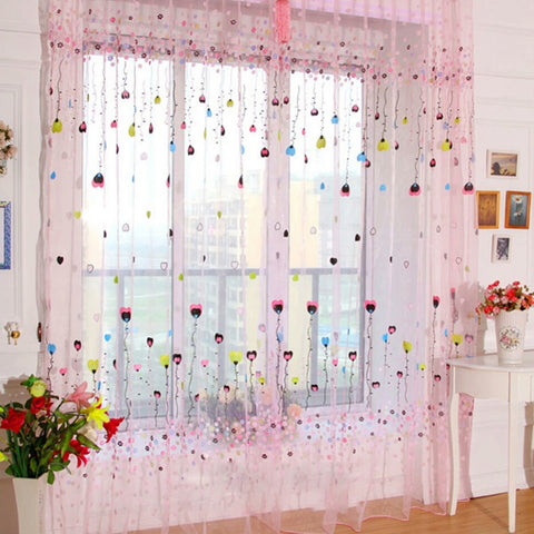 1PC Flying Balloon Tulle Curtain Window Screening Gauze Drape Balcony Voile for Home Hotel Decoration Unwashable (Rod Pocket Version) Pink_100X200CM ZopiStyle