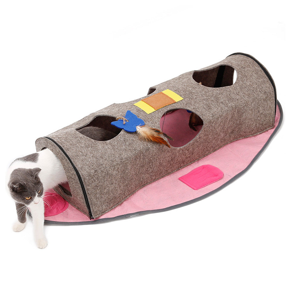 Multifunctional Cat's Nest Tunnel Foldable Fish-shaped Pendants Warmth Playing Cat Supplies Pink_105*61*22CM ZopiStyle