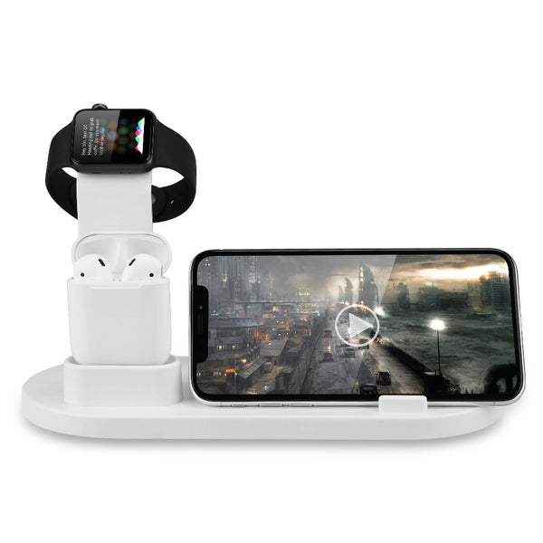 3-in-1  Charger Portable Multi-function Mobile Phone Holder Charging Stand Compatible For Iphone + Airpods + Iwatch (iwatch 1/2 / 3 / 4) White ZopiStyle
