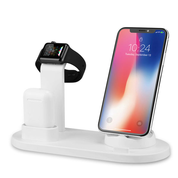 3-in-1  Charger Portable Multi-function Mobile Phone Holder Charging Stand Compatible For Iphone + Airpods + Iwatch (iwatch 1/2 / 3 / 4) White ZopiStyle