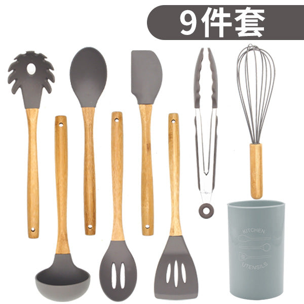 9Pcs/Set Kitchen Utensil Set Silicone Cooking Nonstick Cookware Spatula Spoon Set with plastic tube ZopiStyle