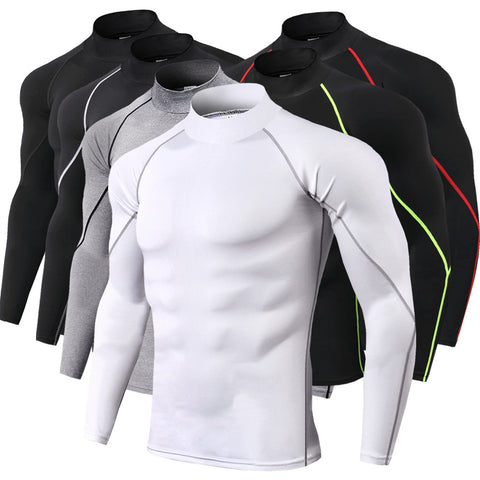 Men's high collar fitness long sleeve Pro sports running long sleeve T-shirt autumn and winter elastic speed ZopiStyle