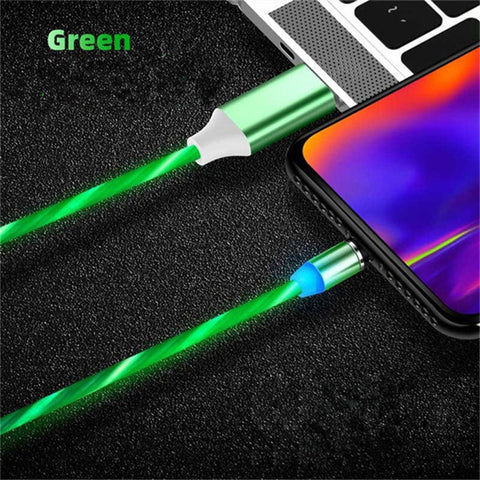 Data Line LED Magnetic Micro USB Cable Android Type-C IOS Fast Charging Cable for Mobile Phone green_Ios interface ZopiStyle