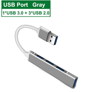 Usb C Hub 3.0 Type C 3.1 4-port Distributor OTG Adapter For Lenovo Macbook Pro 13 15 Air Pro Computer Accessories Gray USB3.0 interface ZopiStyle