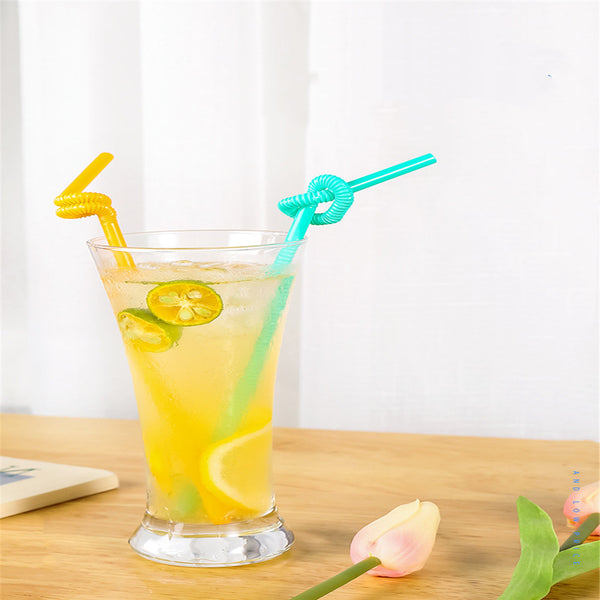 100pcs/set Flexible Bendy Disposable Plastic Drinking  Straws For Bar Party Color mix_Pack of 100 ZopiStyle