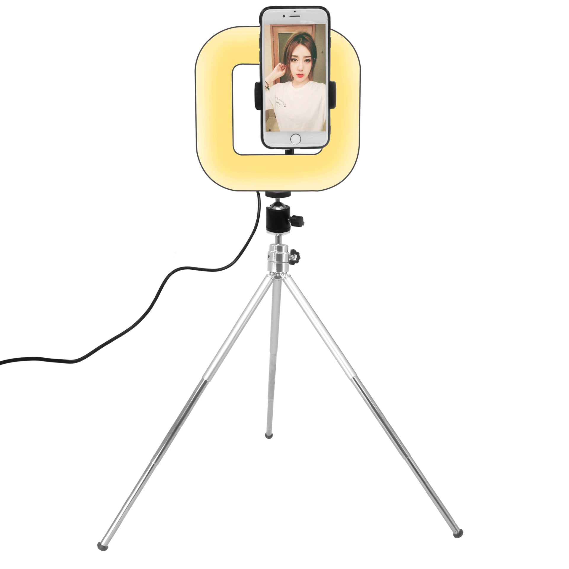 18cm Dimmable LED Square Light with Tripod Phone Fill Light Portable Clip-on for Selfie Live Broadcast Girl Makes up black ZopiStyle