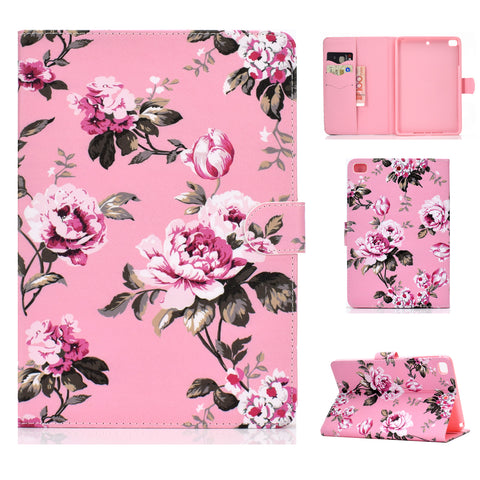 For iPad mini 1/2/3/4/5 Laptop Protective Case Frront Snap Color Painted Smart Stay PU Cover Pink flower ZopiStyle