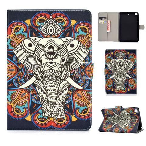 For iPad mini 1/2/3/4/5 Laptop Protective Case Frront Snap Color Painted Smart Stay PU Cover Fun elephant ZopiStyle