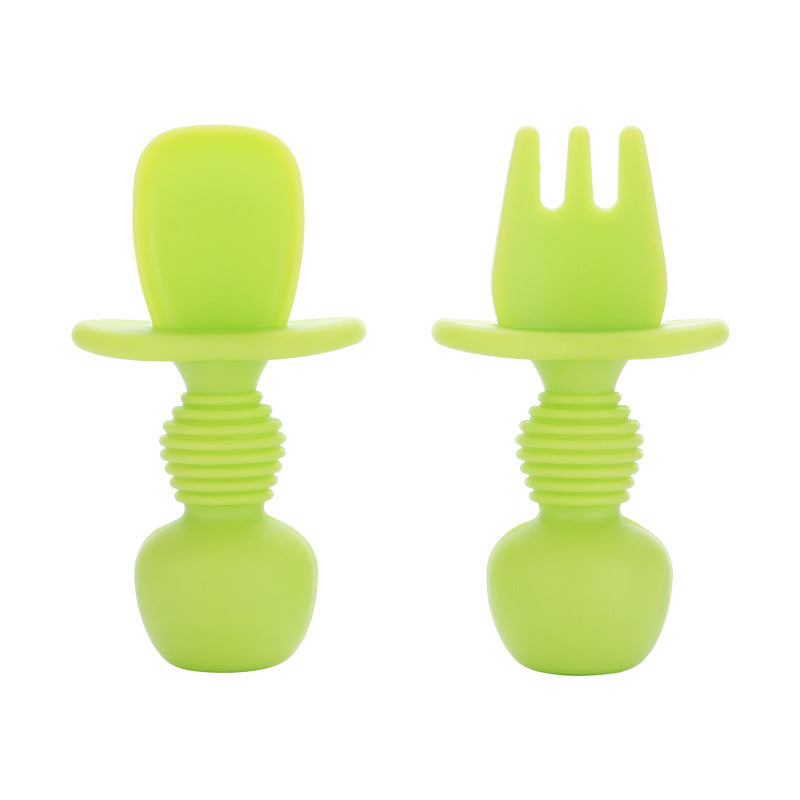 2PCS Baby Silicone Spoon Plate Baby Feeding Supplies Baby Silicone Fork Food Grade Newborn Accessories green ZopiStyle
