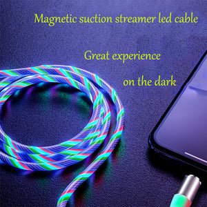 Data Line LED Magnetic Micro USB Cable Android Type-C IOS Fast Charging Cable for Mobile Phone green_Type C interface ZopiStyle
