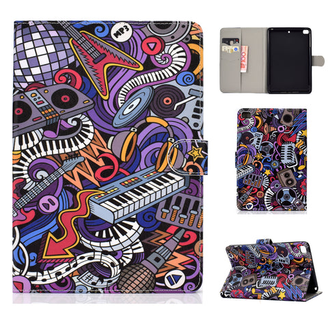 For iPad mini 1/2/3/4/5 Laptop Protective Case Frront Snap Color Painted Smart Stay PU Cover Graffiti ZopiStyle