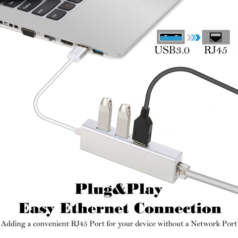 3 Ports USB 3.0 Gigabit Ethernet Lan RJ45 Network Adapter Hub to 1000Mbps Mac PC Silver ZopiStyle
