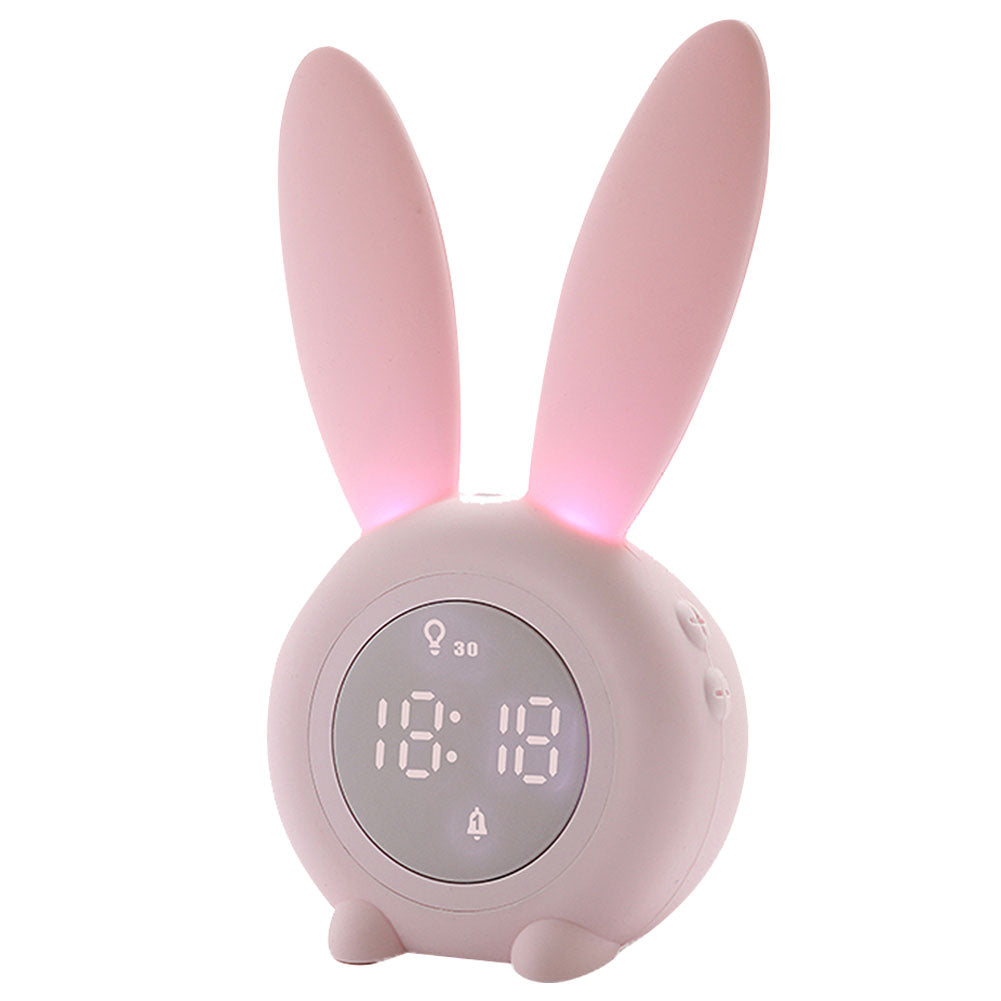 Thermometer Temperature Display Rechargeable Night Light Digital Snoozing Multifunctional Alarm Clock Rabbit Shaped Pink_1W ZopiStyle