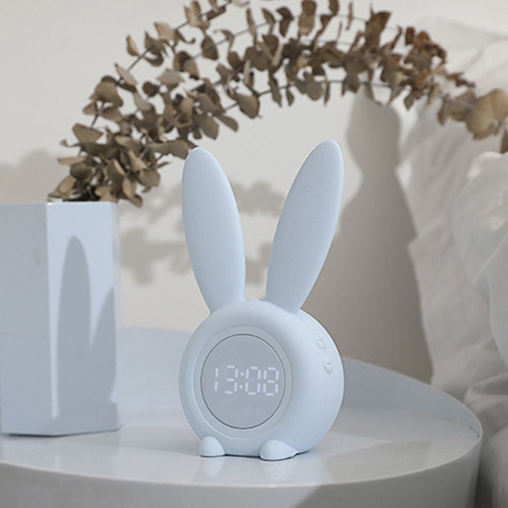 Thermometer Temperature Display Rechargeable Night Light Digital Snoozing Multifunctional Alarm Clock Rabbit Shaped blue_1W ZopiStyle