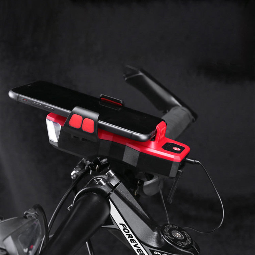 4 in 1 Bicycle Strong Light Headlight Set With Horn Mobile Phone Holder For Bike MTB Light 909 red_4000ma ZopiStyle