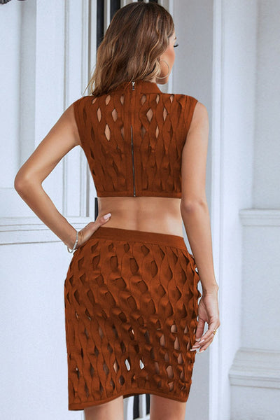 Openwork Cropped Top and Skirt Set Trendsi