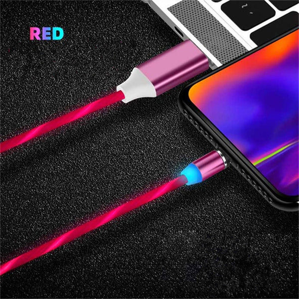 Data Line LED Magnetic Micro USB Cable Android Type-C IOS Fast Charging Cable for Mobile Phone red_Android interface ZopiStyle
