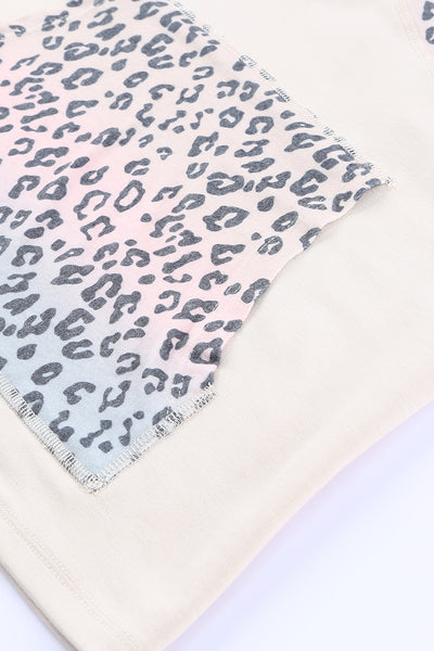 Leopard Color Block Buttoned Drawstring Detail Hoodie Trendsi