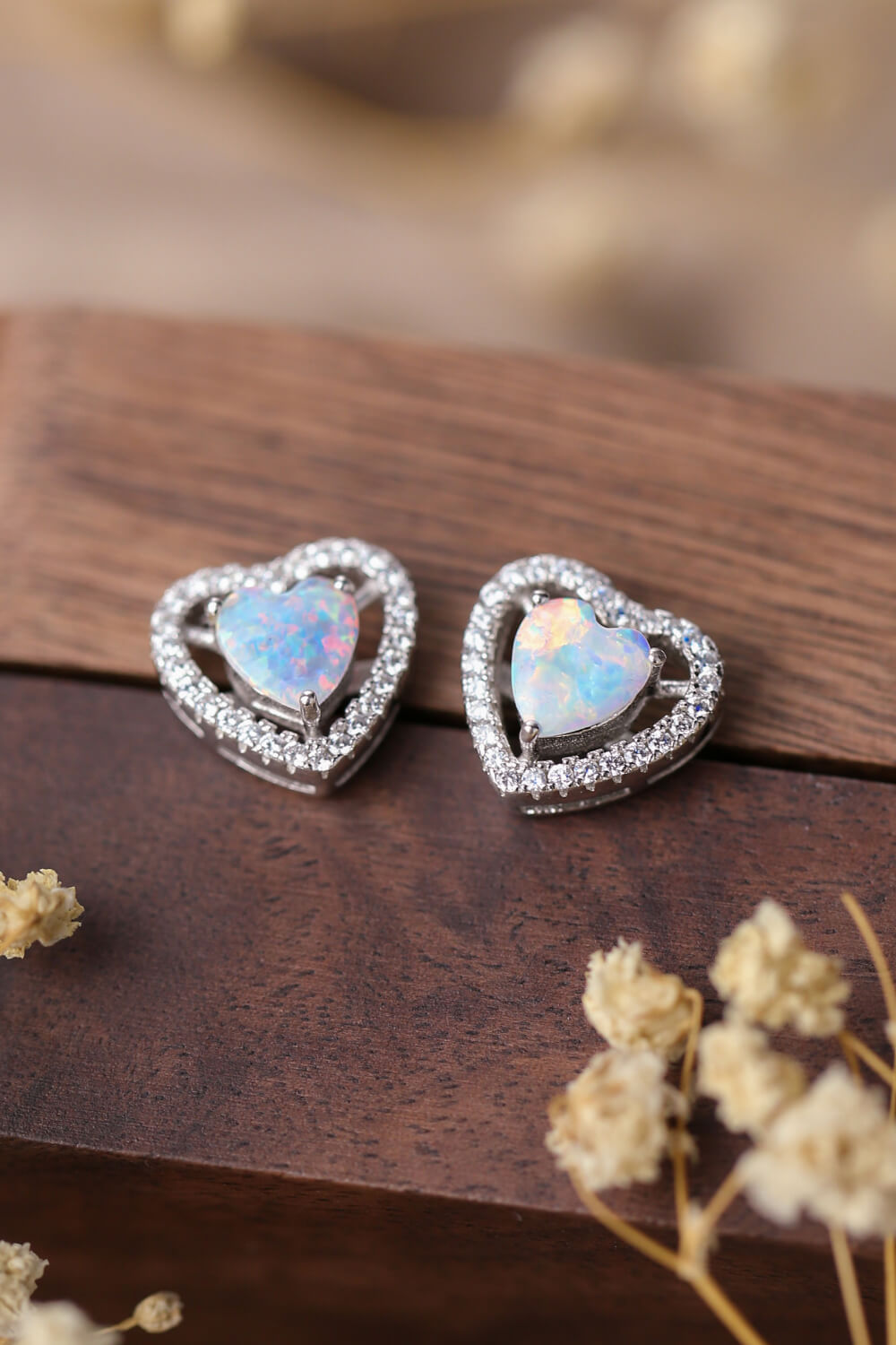 925 Sterling Silver Opal Heart Stud Earrings Trendsi