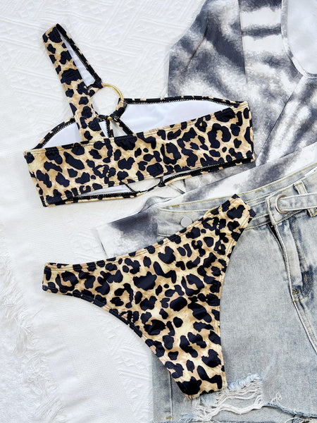 Leopard One-Shoulder Bikini Set Trendsi