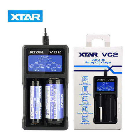 XTAR VC2 USB Li-ion Battery LCD Charger for 3.7V 10440 18650 26650 Batteries black ZopiStyle