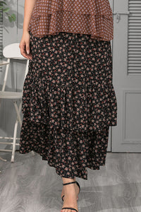 Plus Size Ditsy Floral Layered Maxi Skirt Trendsi