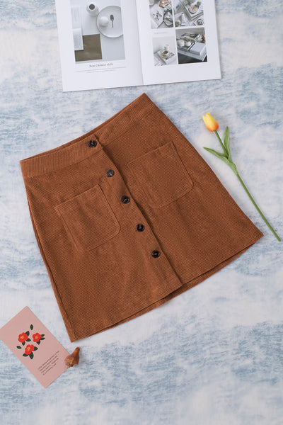 Buttoned Corduroy Mini Skirt Trendsi