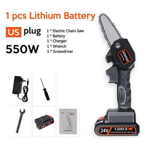 Electric  Chain  Saw 24 V Lithium Battery Portable Electric Pruning Saw Rechargeable Woodworking Mini Electric Saw U.S. plug ZopiStyle