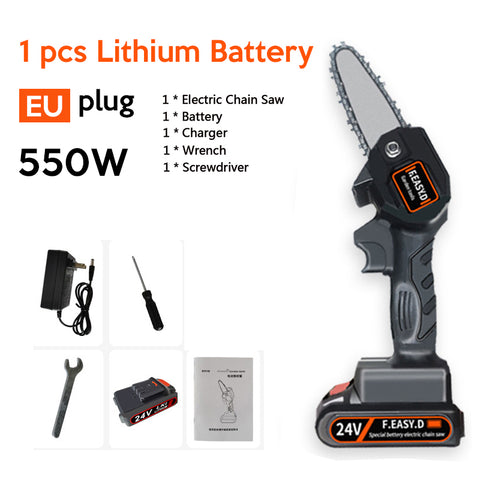 Electric  Chain  Saw 24 V Lithium Battery Portable Electric Pruning Saw Rechargeable Woodworking Mini Electric Saw Eu plug ZopiStyle
