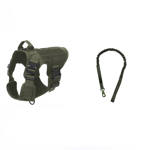 1000d Nylon Dog  Vest Outdoor Pet Vest With Buckle Quick Release Vest For Dog Army green + rope_M ZopiStyle