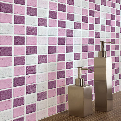 18Pcs Anti-oil Pink Mosaic Self Adhesive Tile Wall Sticker for Kitchen Bathroom Decor FX2717 ZopiStyle