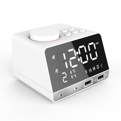 Plastic K11 Digital Bluetooth-compatible  Speaker Alarm Clock Radio Usb Charge Built-in Temperature Sensor Creative Led Display Speaker White_UK plug ZopiStyle