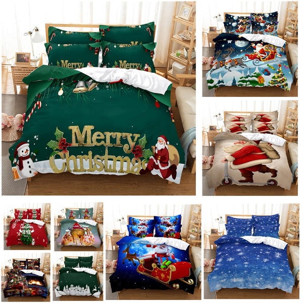 2Pcs/3Pcs Full/Queen/King Quilt Cover +Pillowcase 3D Digital Printing Christmas Series Beeding Set King ZopiStyle