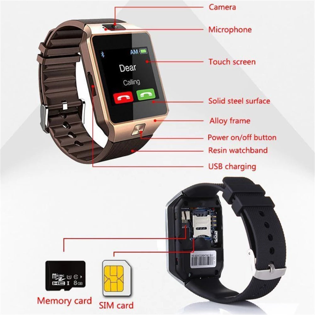 Men Women Multifunction Dz09 Sports Smart  Watch Support Tf Card Ram 128m+rom 64m Compatible For Samsung Huawei Xiaomi Android Phone White ZopiStyle