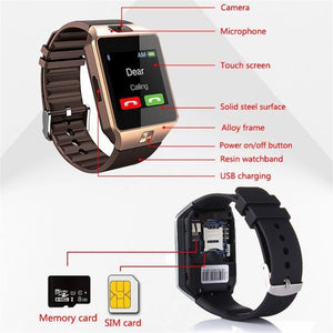 Men Women Multifunction Dz09 Sports Smart  Watch Support Tf Card Ram 128m+rom 64m Compatible For Samsung Huawei Xiaomi Android Phone gold ZopiStyle