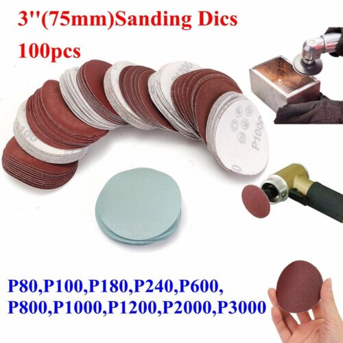 100Pcs 3 Inch 75mm Sandpaper Sander Disc Mix Sanding Polishing Pad 80-3000 grits 1 pack (3 inch 100 pieces (80-3000 mesh)) ZopiStyle