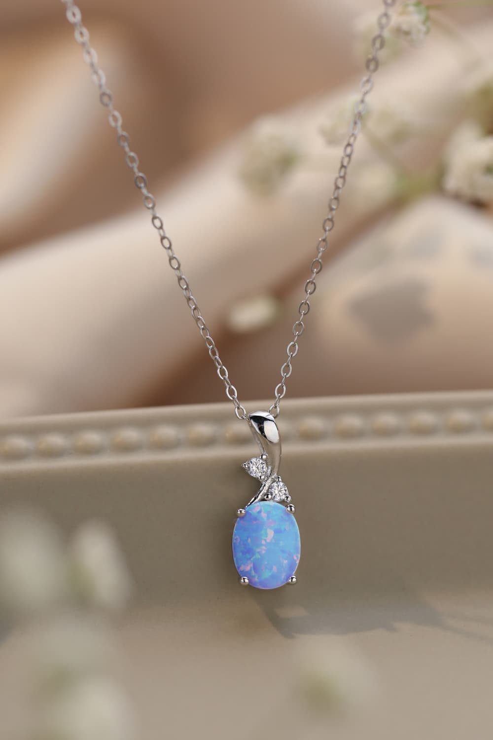 Opal Oval Pendant Chain Necklace Trendsi